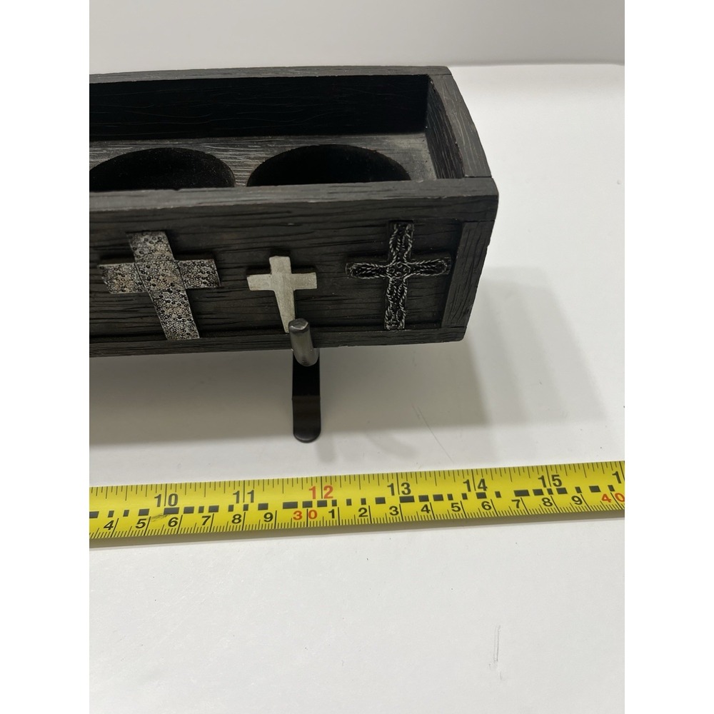 Home Interiors Cross Candle Holder Black Faux Wood Resin Crosses Metal Stand - Picture 11 of 13